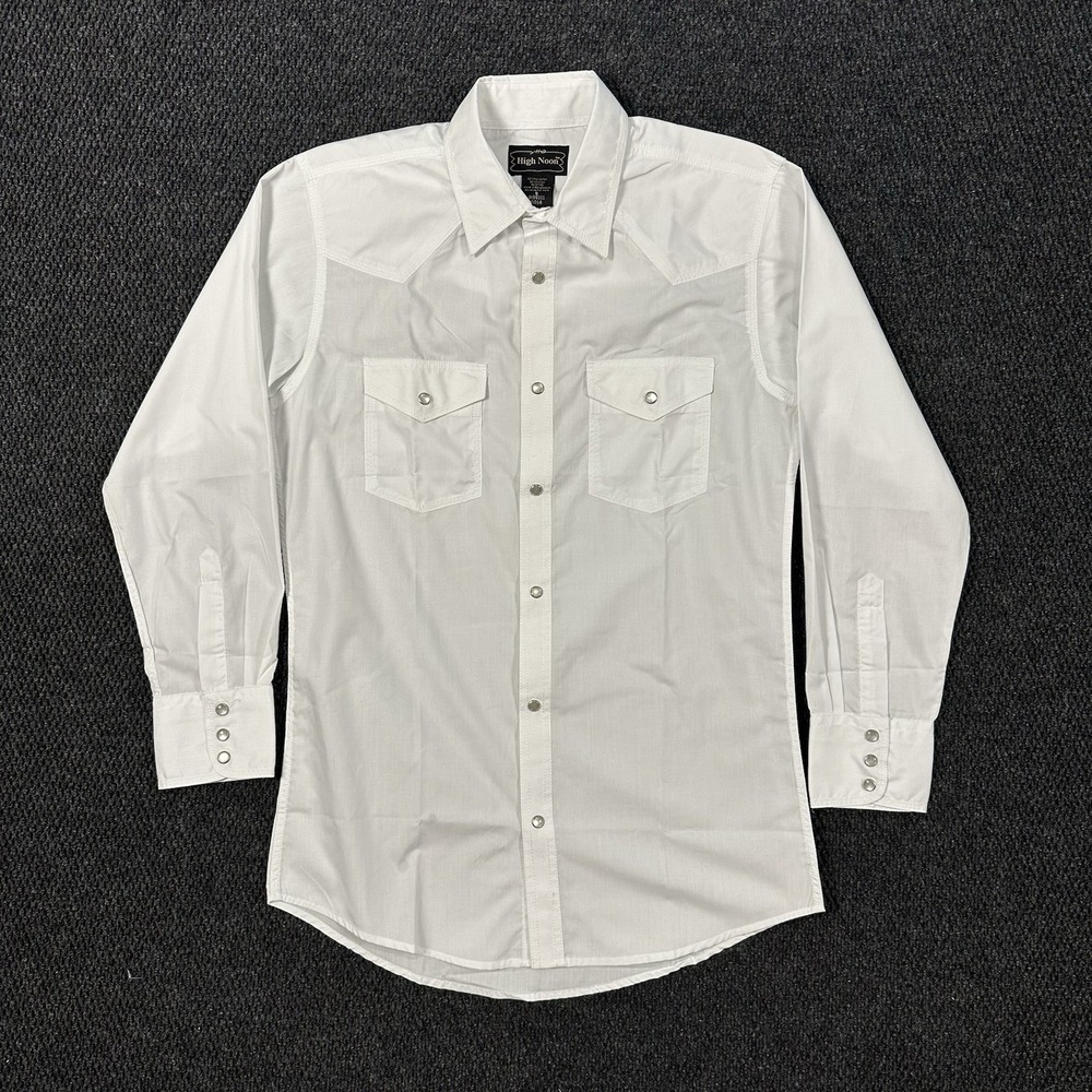 High Noon Men's Western Pearl Snap Shirt Small White Solid Long Sleeve Rodeo